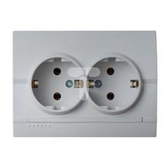 LOGI Gniazdo podwójne Schuko kompletne śrubowy 16A 250V srebrne 021270143 25213