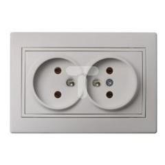 DOMO Gniazdo podwójne francuskie kompletne śrubowe 16A 250V perłowy biały 011261130 24975