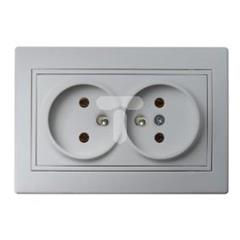 DOMO Gniazdo podwójne francuskie kompletne śrubowe 16A 250V srebrny 011261143 24857