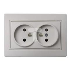 DOMO Gniazdo podwójne francuskie kompletne ochrona styków śrubowe 16A 250V perłowy biały 011260130 24974