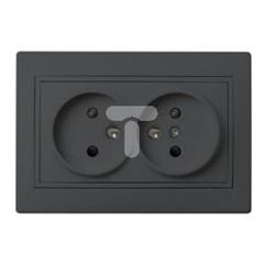 DOMO Gniazdo podwójne francuskie kompletne ochrona styków śrubowe 16A 250V grafit 011260141 24915