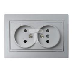 DOMO Gniazdo podwójne francuskie kompletne ochrona styków śrubowe 16A 250V srebrny 011260143 24856