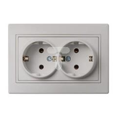 DOMO Gniazdo podwójne Schuko kompletne śrubowe 16A 250V perłowy biały 011270130 24976