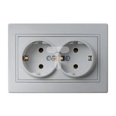 DOMO Gniazdo podwójne Schuko kompletne śrubowe 16A 250V srebrny 011270143 24858