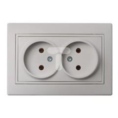 DOMO Gniazdo podwójne bez uziemienia kompletne śrubowe 16A 250V perłowy biały 011280130 24977