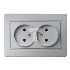 DOMO Gniazdo podwójne bez uziemienia kompletne śrubowe 16A 250V srebrny 011280143 24859