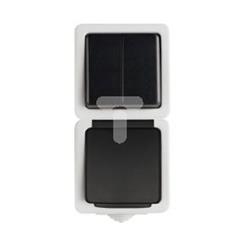 TEKNO Łącznik świecznikowy + gniazdo francuskie pionowe z ochroną styków śrubowe 10AX/16A 250V czarne 5905339253620 25362