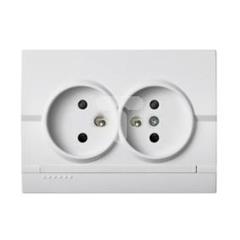 LOGI Gniazdo podwójne francuskie kompletne ochrona styków śrubowy Biały 16A 250V 021260102 25093