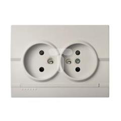 LOGI Gniazdo podwójne francuskie kompletne ochrona styków śrubowy Kremowy 16A 250V 021260103 25152