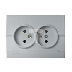 LOGI Gniazdo podwójne francuskie kompletne ochrona styków śrubowy Srebrny 16A 250V 021260143 25211