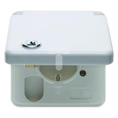 Gniazdo SCHUKO z pokrywą i zamkiem komplet  śnieżnobiały  podtynkowe IP44     421209
