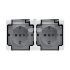 BRYZA Gniazdo hermetyczne podwójne z/u Schuko IP54 z klapką dymną białe 181442