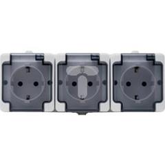 BRYZA Gniazdo hermetyczne potrójne z/u Schuko IP54 z klapką dymną białe 181452