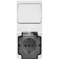BRYZA Łącznik pojedynczy + gniazdo pojedyncze z/u Schuko IP54 z klapką dymną białe 181469