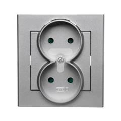 SONATA Gniazdo podwójne z ramką srebro mat b/u 16A IP20 z przesłonami GP-2RP/38