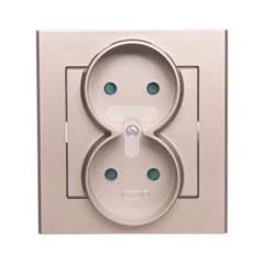 SONATA Gniazdo podwójne z ramką szampański złoty b/u 16A IP20 z przesłonami GP-2RP/39