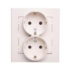 SONATA Gniazdo podwójne z ramką ecru schuko 16A IP20 GP-2RS/27