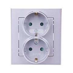 SONATA Gniazdo podwójne z ramką srebro mat schuko 16A IP20 z przesłonami GP-2RSP/38