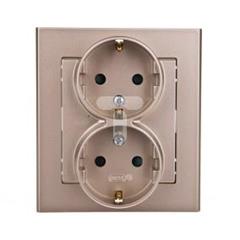 SONATA Gniazdo podwójne z ramką szampański złoty schuko 16A IP20 z przesłonami GP-2RSP/39