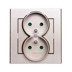 SONATA Gniazdo podwójne z ramką szampański złoty z/u 16A IP20 z przesłonami GP-2RZP/39