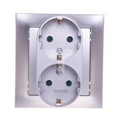 IMPRESJA Gniazdo podwójne z/u 16A schuko srebrne GP-2YSP/18
