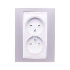 Unica Plus Gniazdo podwójne 2P z przesłonami szary alabaster MGU63.063.865