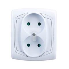 TON Gniazdo podwójne b/u 16A z przesłonami białe GP-2CP/00