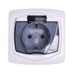 TON Gniazdo bryzgoszczelne z uziemieniem schuko IP-44 wieczko przezroczyste biały GPH-1CS/00/d