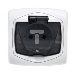 TON Gniazdo bryzgoszczelne z uziemieniem schuko IP-44 z przesłonami torów prądowych biały GPH-1CSP/00/d