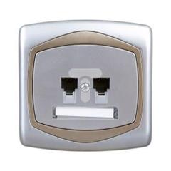 TON Gniazdo telefoniczne podwójne równoległe srebro + satyna GPT-2CR/18/16