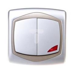 TON Łącznik schodowy + jednobiegunowy z podświetleniem pomarańczowym srebro + satyna ŁP-9CS/18/16