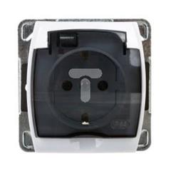 GAZELA Gniazdo hermetyczne pojedyncze z/u SCHUKO 16A IP44 z przesłonami torów klapką dymną białe GPH-1JSP/m/00/d
