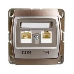 GAZELA Gniazdo komputerowo-telefoniczne RJ 45 kat. 5e (8-stykowe) + RJ 11 (4-stykowe) srebro+ tytan GPKT-J/F/m/18/23