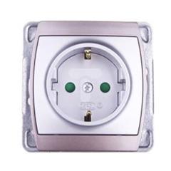 GAZELA Gniazdo pojedyncze z/u SCHUKO 16A IP20 z przesłonami torów srebro/ tytan GP-1JSP/m/18/23