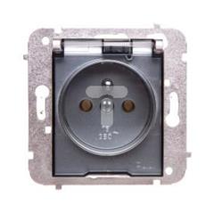 Catrin Gniazdo hermetyczne pojedyncze z/u 16A IP44 z klapką dymną i przesłonami bez ramki srebrne 2166-16