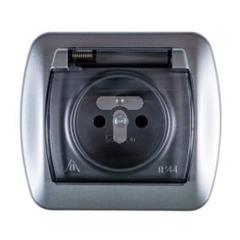 Simon Akord Gniazdo hermetyczne pojedyncze z/u 16A IP44 z klapką dymną aluminium metalizowane AGZ1Be/26a WMAW-33110x-D011