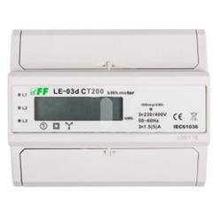 Licznik energii elektrycznej 3-fazowy 5A 230/400V do współpracy z przekładnikiem 200/5A wyświetlacz LCD LE-03d CT200