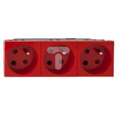 MOSAIC Gniazdo potrójne z/u 16A z blokadą czerwone 077153
