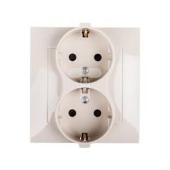 Simon 54 Gniazdo podwójne SCHUKO z/u 16A IP20 z przesłoną torów kremowe DGSz2Z/41 WMDW-12211N-041