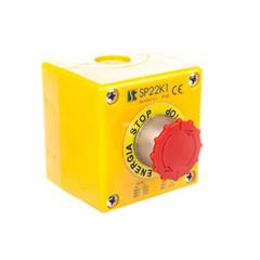 Kaseta z przyciskiem bezpieczeństwa przez obrót 1R IP65 żółta 1x dławnica M20 SP22K1\05-1