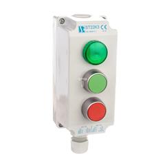 Kaseta sterownicza 3-otworowa zielony/czerwony/lampka zielona 230V IP65 1x dławik M20 szara ST22K3\06-1