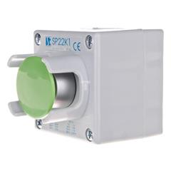 Kaseta sterownicza 1-otworowa przycisk grzybkowy z osłoną zielony 1Z szara IP65 SP22K1\26-1