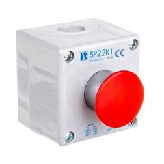 Kaseta sterownicza 1-otworowa przycisk grzybkowy czerwony 1R szara IP65 SP22K1\04-1