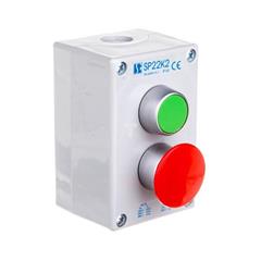 Kaseta sterownicza 2-otworowa zielony/przycisk grzybkowy czerwony 1Z 1R IP65 szara SP22K2\03-2