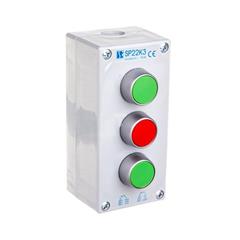 Kaseta sterownicza 3-otworowa 2xzielony/czerwony 2Z 1R IP65 1x membrana M20 szara SP22K3\02-2