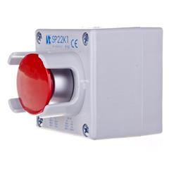 Kaseta sterownicza 1-otworowa przycisk grzybkowy z osłoną czerwony 1R szara IP65 SP22K1\25-1