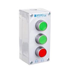 Kaseta sterownicza 3-otworowa 2xzielony/czerwony 2Z 1R IP65 1x dławnica M20 szara ST22K3\01-1