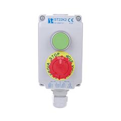 Kaseta sterownicza 2-otworowa zielony/przycisk bezpieczeństwa przez obrót 1Z 1R szara IP65 1x dławnica szara M20 ST22K2\04-1