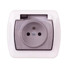Simon Akord Gniazdo hermetyczne pojedyncze z/u 16A IP44 z przesłoną torów i klapką dymną białe AGZ1Bze/11a WMAW-33111x-1011