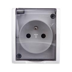 Simon Aquarius Gniazdo hermetyczne pojedyncze z/u 16A IP54 z przesłoną torów i klapką dymną białe AQGZ1z/11a WMQW-33111x-1011